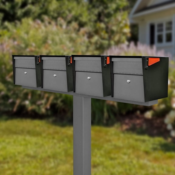 Mail Manager X4 Locking Mailbox Combo Kit w/ In-Ground Post, Black & Granite, 4 Way Multi Mount High Security Cluster