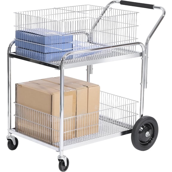 Mail Office File Cart, 400lb Capacity Heavy Duty Steel File Organizer Cart, 2 Shelf Basket Wire Office File Cart for Offices, Home, Grocery, Warehouse