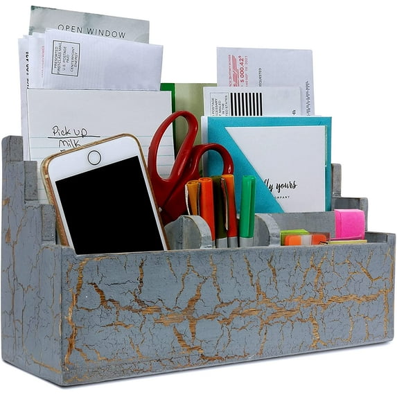 Mail Organizer Countertop Letter Holder For Desk Wooden Desk Organizer - Gray