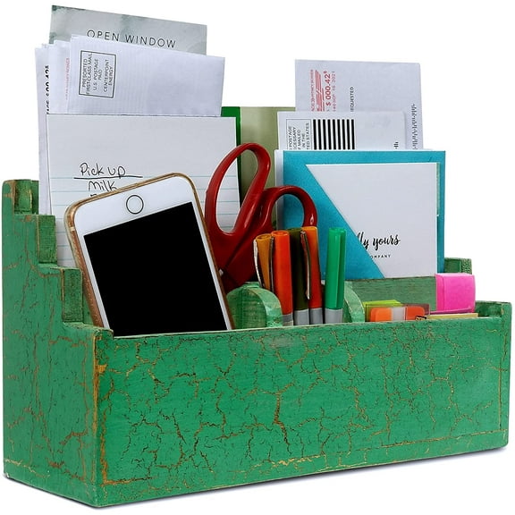 Mail Organizer Countertop Letter Holder For Desk Wooden Desk Organizer - Green