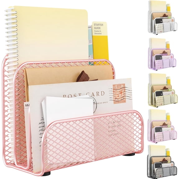 Mail Organizer Countertop, Metal File Holder with 3-Slot, Rose Gold Desk Accessories & Workspace Organizers (Rose Gold)