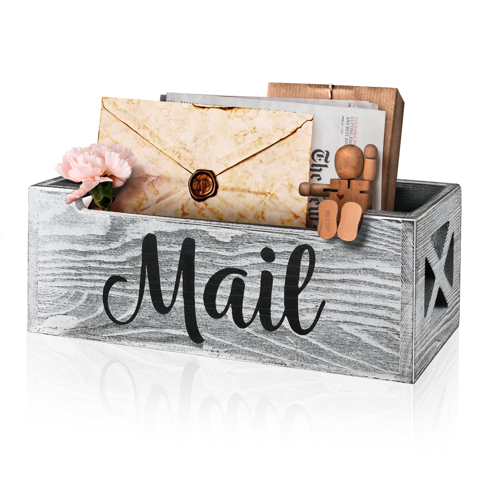 Vintage Wooden Mail Organizer Indoor Sorter for Office Desk Wall Mount Rustic Mail Basket Walmart