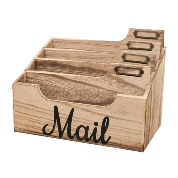 Mail Organizer Letter Sorter File Holder with 4 Compartments Solid Wood for Home Office Countertop Use