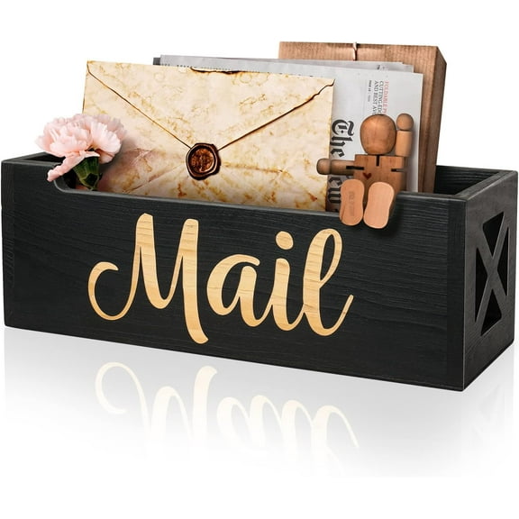 Mail Organizer Mail Holder Countertop, Rustic Wooden Mail Basket Mail Tray Letter Holder Box for Desk Home Office Wall Mount