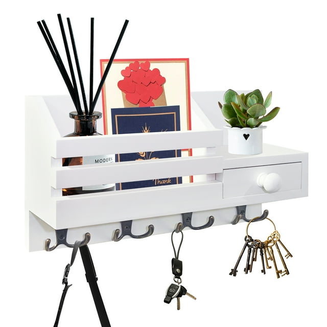 BUSATIA Rustic, Wooden Wall Mount Mail Organizer and Decorative Key Holder