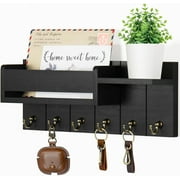 Key Holder Wall Mount, BUSATIA Key Holder for Wall with Shelf Includes Letter Holder and Hooks for Coats,Dog Leashes-Mail Organizer Wall Mount Suitable for Entryway,Hallway,Bedroom,Living Room