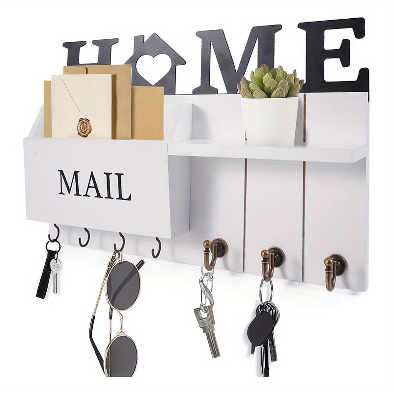 Mail Organizer Wall Mounted Rustic Wooden Shelf with Key Holder ...