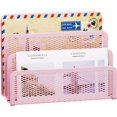 thumbnail image 1 of Mail Organizer for Desk, 3-Slot Mesh Metal Mail Holder countertop, Letter Holder, Office Desktop Envelope and Document Storage Rack (Pink), 1 of 6