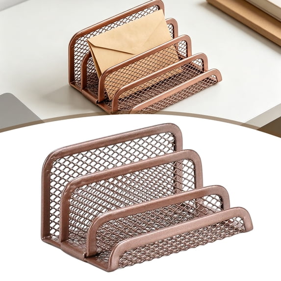 Mail Organizer for Desk, Mesh Metal Mail Holder Countertop with 3-Slot, Letter Sorter File Holder, Office Envelope Organizer for Mails (Rose Gold)