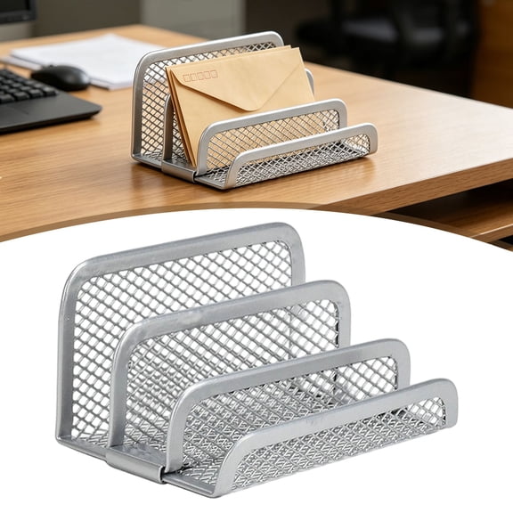 Mail Organizer for Desk, Mesh Metal Mail Holder Countertop with 3-Slot, Letter Sorter File Holder, Office Envelope Organizer for Mails (White)