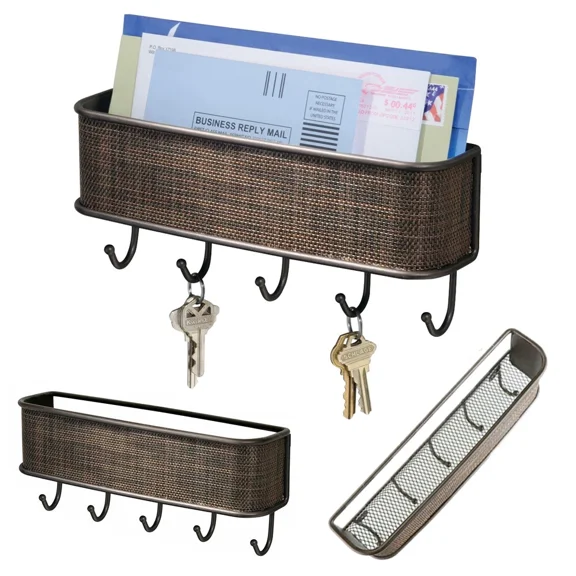 Mail Rack Key Holder Hanger Wall Letter Organizer Floating Shelf Hook Metal Home