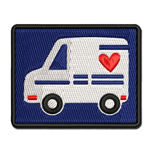 Mail Shipping Delivery Truck with Heart Applique Multi-Color Embroidered Iron-On Patch - 2.0 Inch Mini