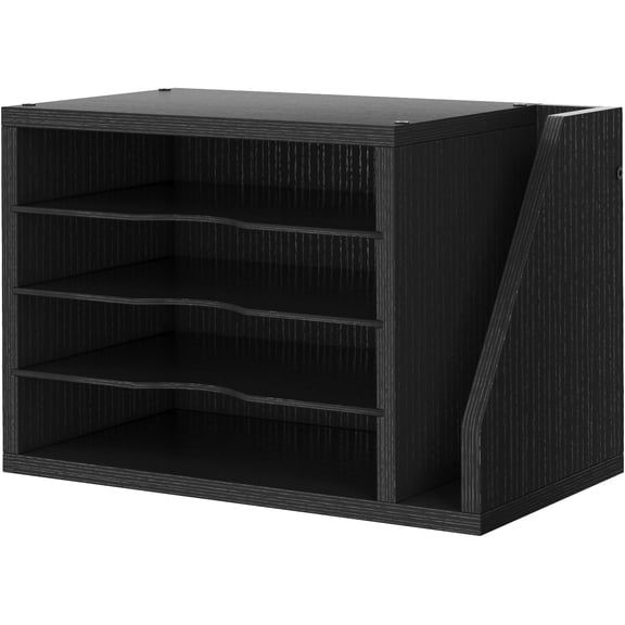 Mail Sorter, File Organizer Desktop, Wood Desk Organizer with 3 Adjustable Shelves, Mail Holder for Office, Home, Letter Sorter File Holders for Envelopes, Mail Supplies Magazines, Black