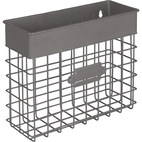 Mail Sorter Org Wall Mount, Vintage Wall Basket, Office Entryway Mail Holder for Letters Bills Catalogs Files, Durable Wire Design with Easy Mounting Hardware, Industrial Gray