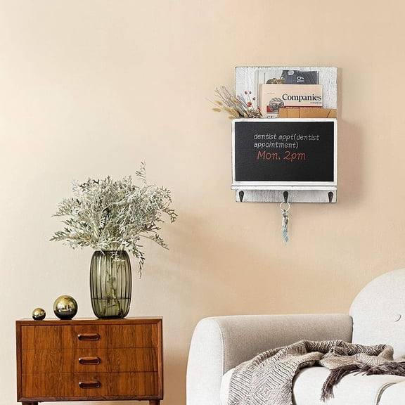 Mail Sorter Wall Mount Mail & 3 Key Holder Organizer Entry with Chalkboard Gray
