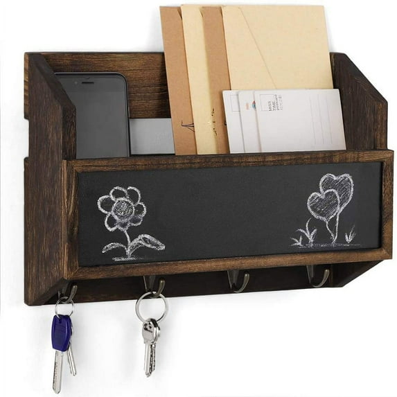 Mail Sorter, Wall Mounted Storage Rack and Keychain Organizer with Blackboard