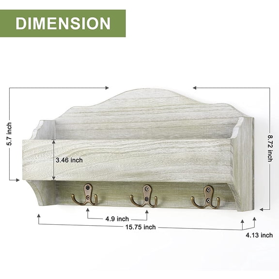 Mail Storage Rack, Rustic Storage Rack with Key Hook
