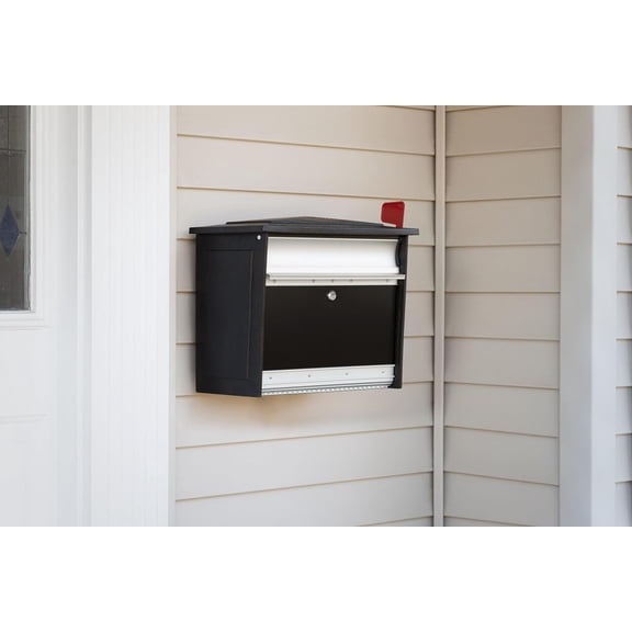 MailSafe Locking Wall-Mounted Black Rust-Resistant Plastic Aluminum Metal Small Mail Box with Drop Box