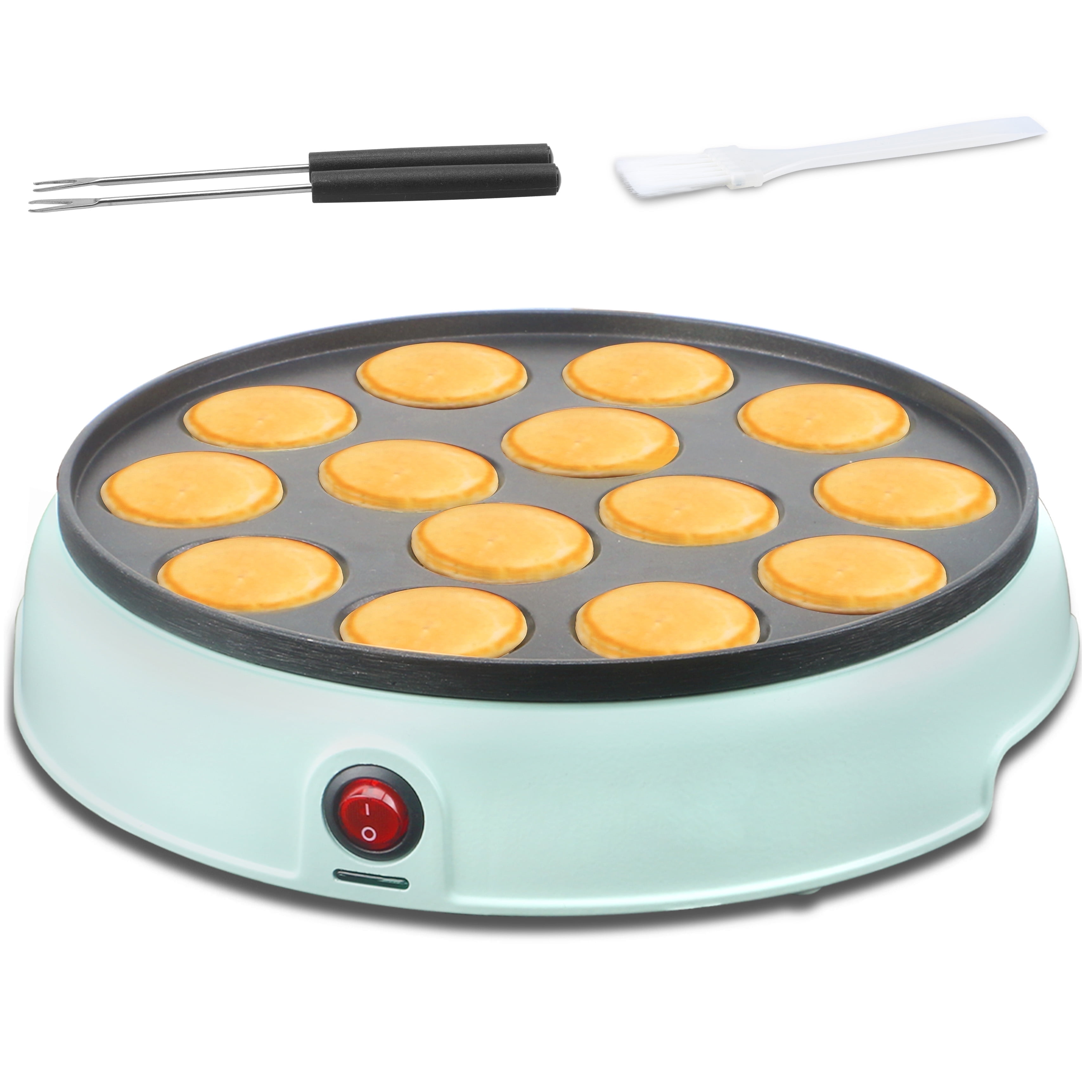 Mailand  Electric Dutch Pancakes Maker, 14 x 1.8" Holes Mini Pancakes Machine, Non Stick Coating, Aqua