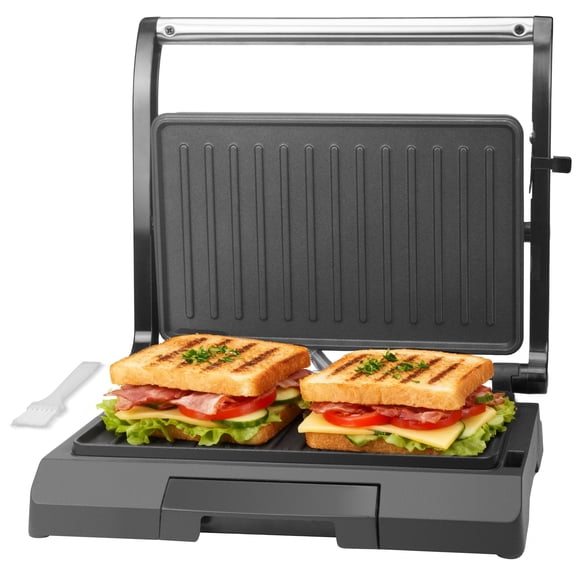 Mailand 2-Slices Mini Panini Press Electric Grill with Non Stick Surfaces, Panini Grill Press Sandwich Maker Press, Sandwichera Electrical for Pancakes & Eggs, Oil Tray, Stainless Steel