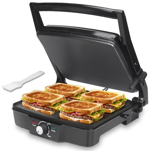 Mailand 4-Slice Panini Press, Electric Sandwich Press, Panini Grill Press Sandwich Maker, Browning Control, Non-Stick Surfaces, Black