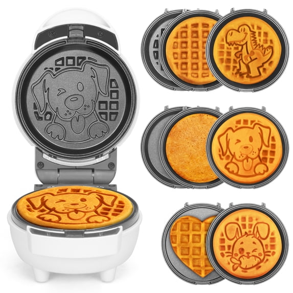 Mailand 6-in-1 Mini Waffle Maker with 8 Removable Plates, 4.5'' Small Waffles Maker Machine, Ceramic Coating, White