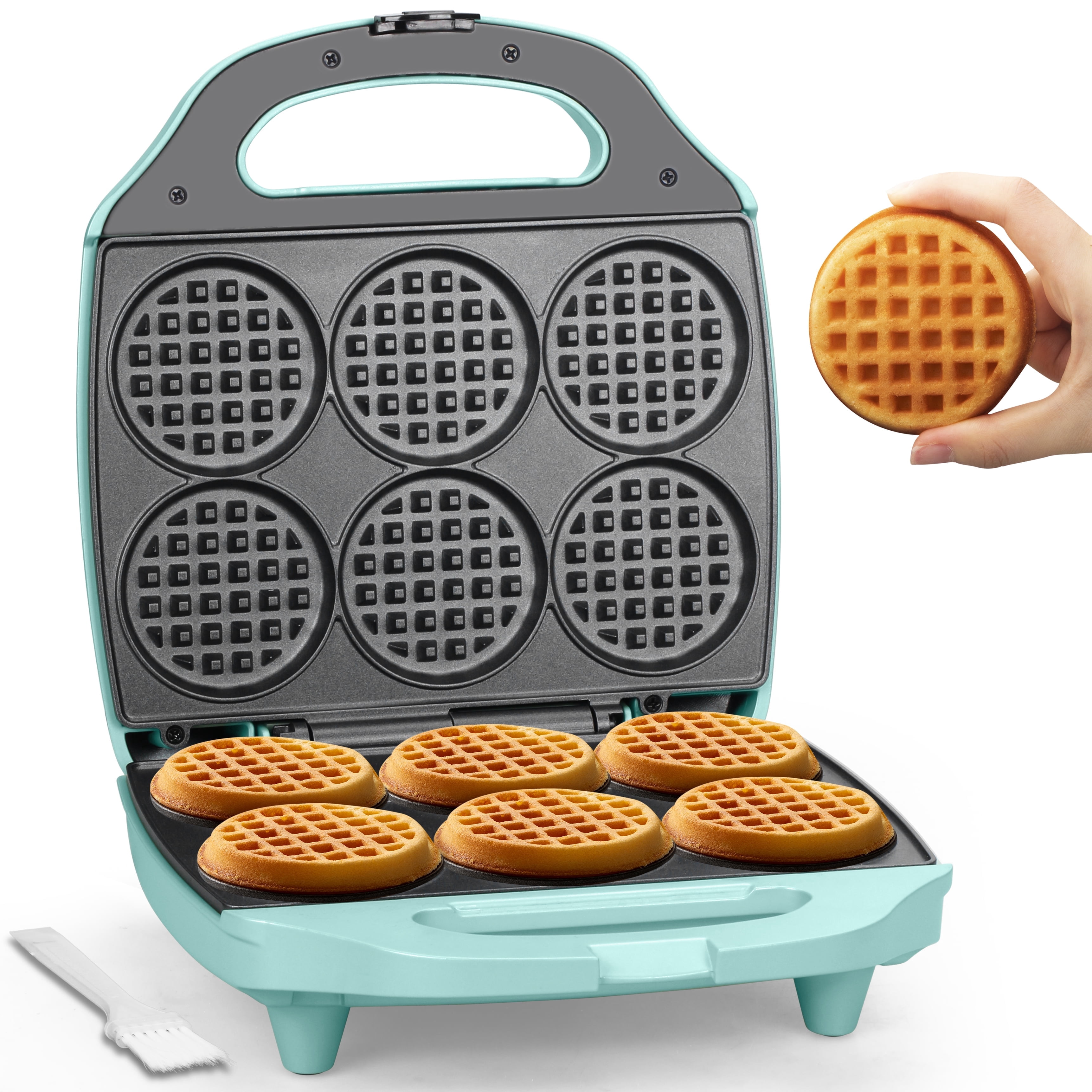 Mailand 6 x 3'' Multi Mini Waffle Maker Machine, Small Waffle Bites Iron, Non-stick, Aqua
