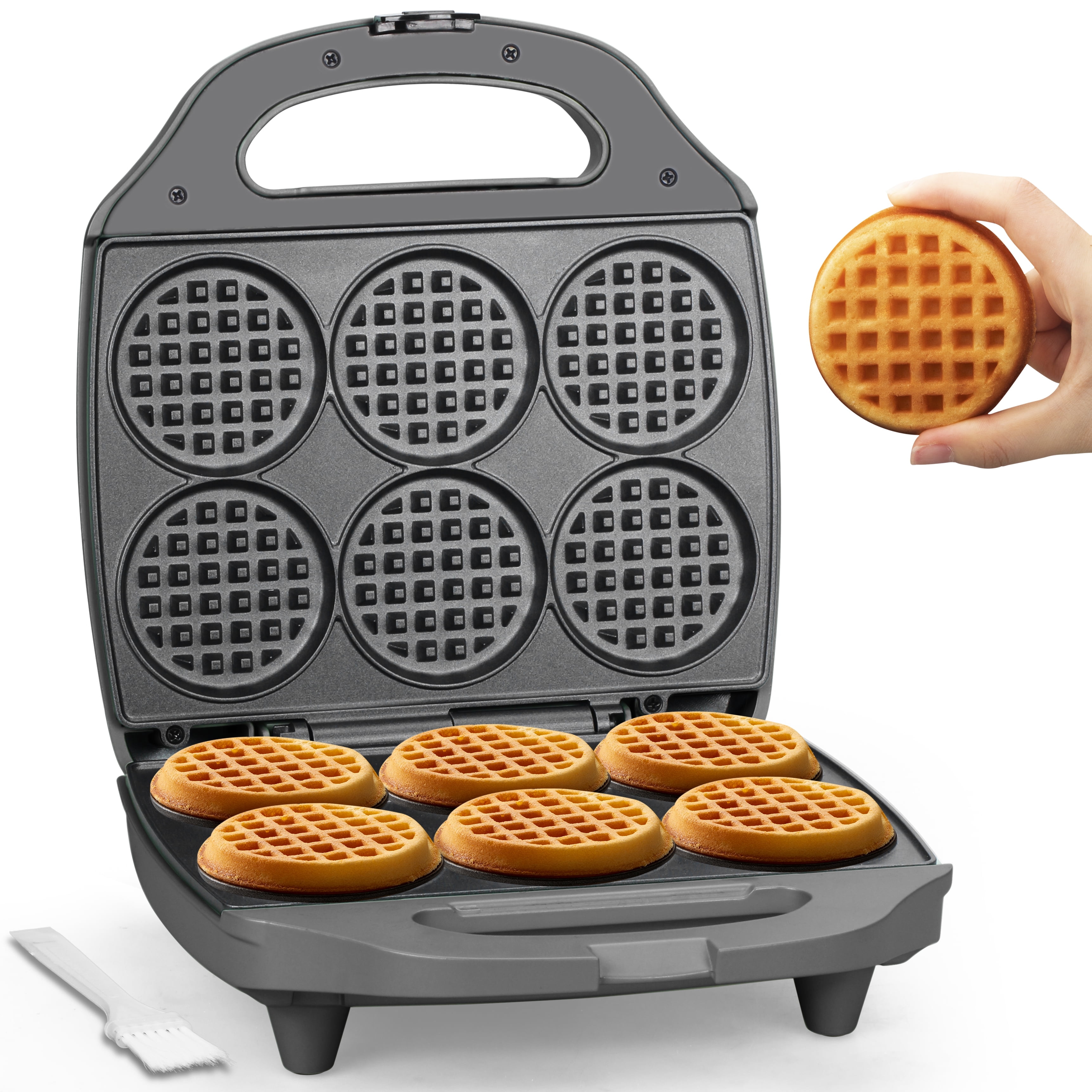 Mailand 6 x 3'' Multi Mini Waffle Maker Machine, Small Waffle Iron, Perfect for Families and Individuals Use, Non-Stick, 900W, Black