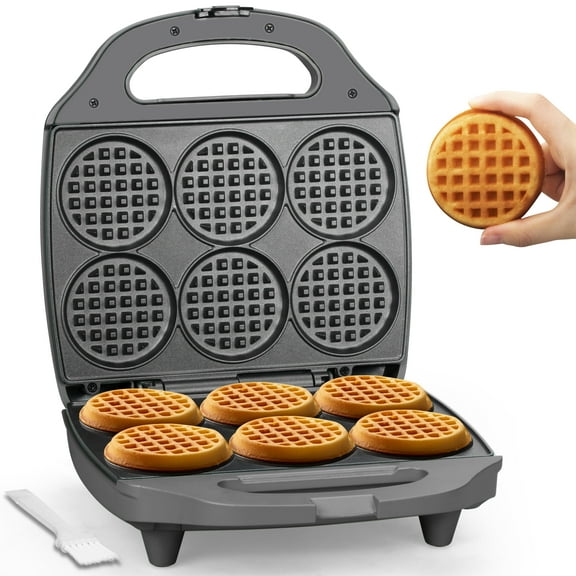 Mailand 6 x 3'' Multi Mini Waffle Maker Machine, Small Waffle Iron, Perfect for Families and Individuals Use, Non-Stick, 900W, Black