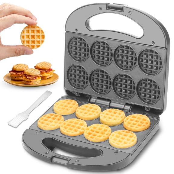 Mailand 8 x 2'' Mini Waffle Maker Machine, Waffle Iron, Non Stick Surface, Brush & Recipe Included, Black