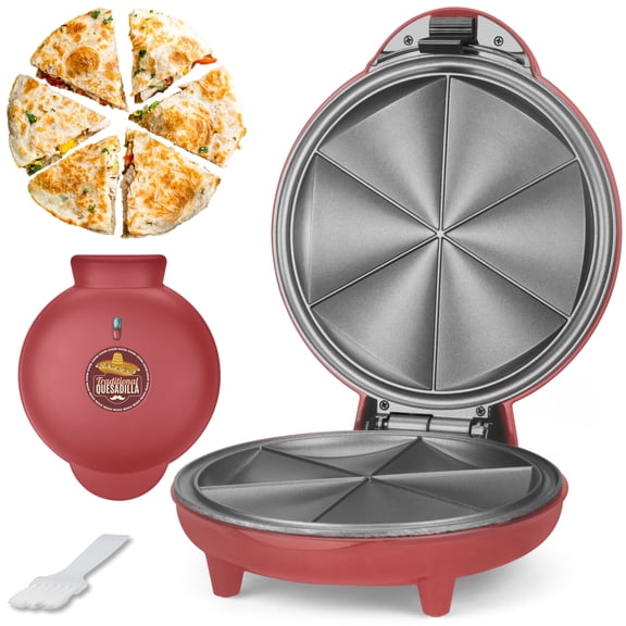 Mailand 6-Wedge Quesadilla Maker with Extra Stuffing Latch, Non-stick Surface, Taco Tuesday, 8 Inch, Red