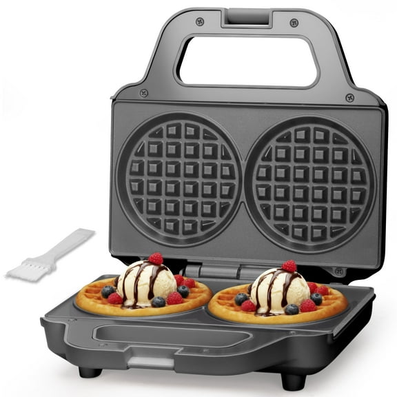 Mailand Double 4 Inch Waffle Maker, Electric Round Waffle Machine, Brush Included, Graphite