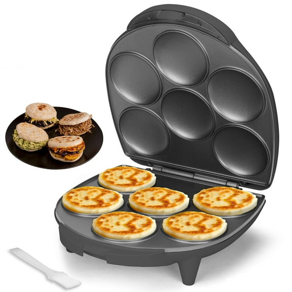 Mailand Electric 6 Holes Arepas Maker, Mini Pancakes Maker, Pancake Maker Pan, Tostiarepa, Makes Arepas, Corn Patties, Mini Pancakes, Breakfast Sandwiches, Fried Eggs, Browning Control, Graphite