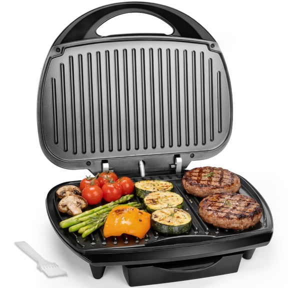 Mailand Electric Indoor Grill with Adjustable Temp Control, Family-sized Contact Grill, Graphite