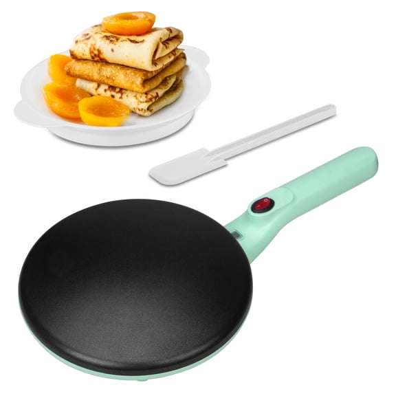Mailand 8-inch Instant Crepe Maker with Handle, Crepera Electrica with Non-Stick Cooking Surface, 800W, Aqua