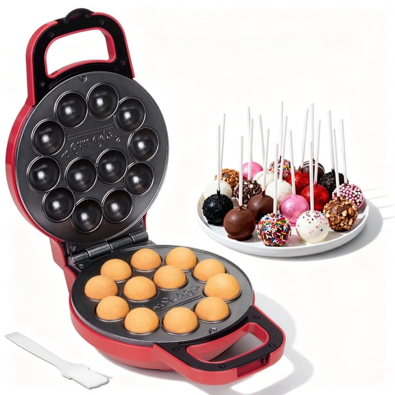 Mailand Flip Electric Cake Pop Maker Machine Kit, 12 x 1.4 Inch Cake Pops, Cake Pop Pastry Maker, Ceramic Coating, Red