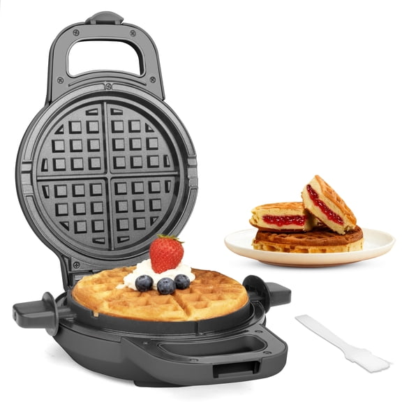 Mailand Flip Stuffed Waffle Maker, 6" Ceramic Coated Waflera Maker with Removable Waffle Ring, Thick Waffles, Graphite