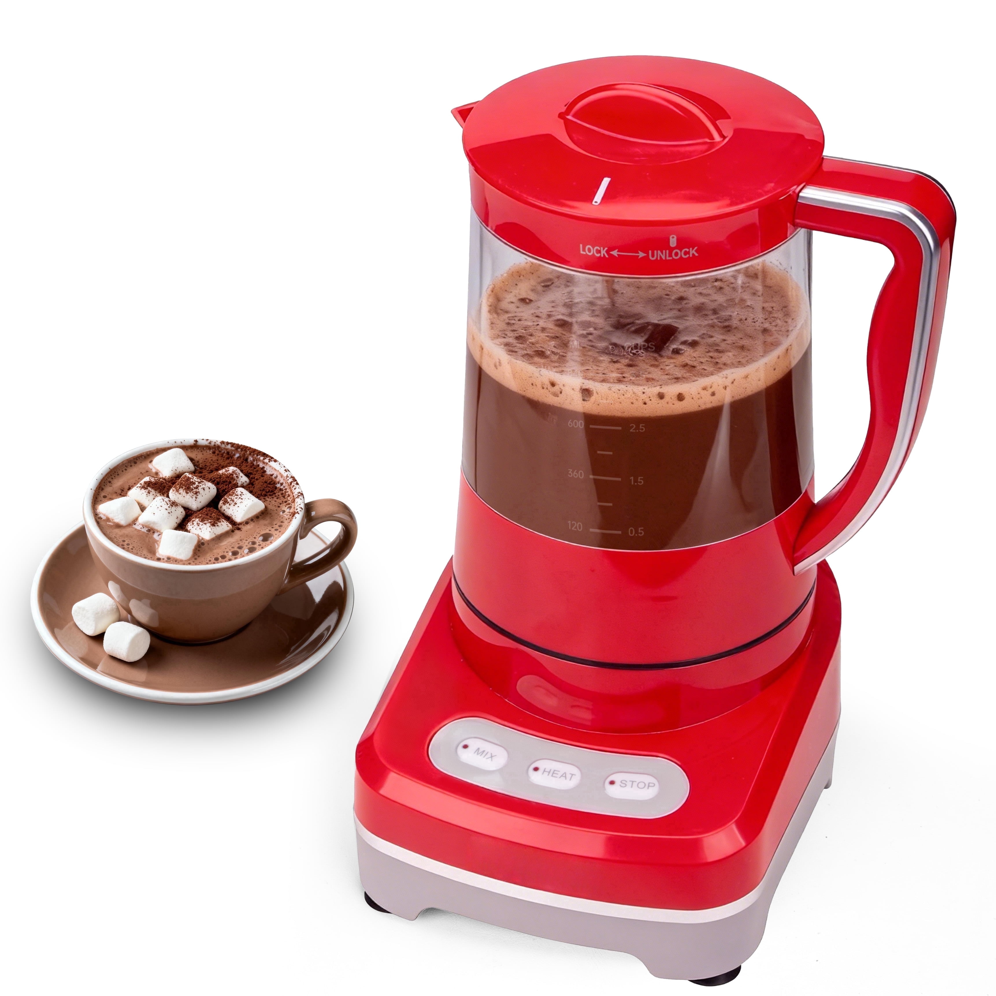 Mailand Hot Chocolate Drink Maker, 29 oz (3.5 Cups), Electric Milk Frother and Steamer, Red