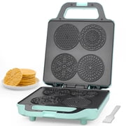 Mailand Multi Pizzelle Maker Electric, Stroopwafel Iron, 4 x 3.5 Pizzelle Waffle Cookies Maker, Temperature Control, Thin Waffle Maker, Aqua