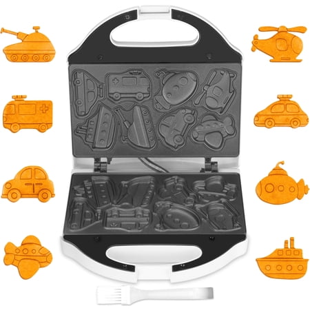 Mailand Vehicles Waffle Maker for Kids, 8 Fun Multi Car Shaped Mini Waffle Bites, Non Stick Surface, Excellent Gift, 750W, White