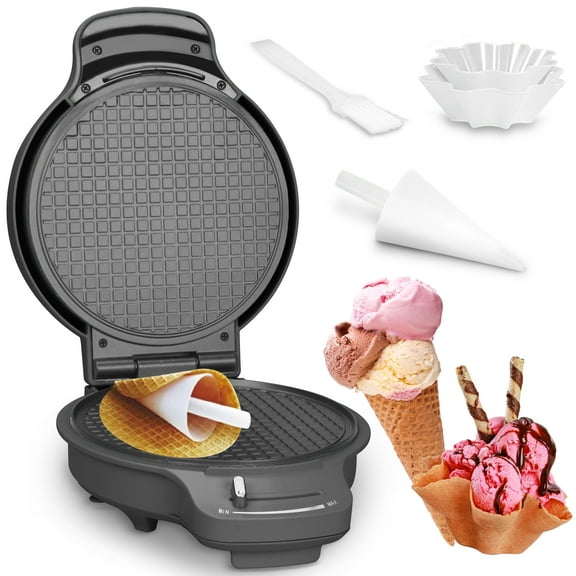 Mailand 7.5" Waffle Cone Maker Machine, Ice Cream Cone Maker for Waffle Bowl & Thin Waffle Crispy, Browning Control, 1200W, Cone Roller & Bowl Press Included, Graphite