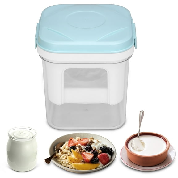 Mailand Homemade Greek Yogurt Strainer with Lid,  1.5Qt Yogurt Press, Yogurt Filter with Ultra Fine Nylon Mesh for Thick & Creamy, Pressure Filtration, BPA-Free, Aqua Blue