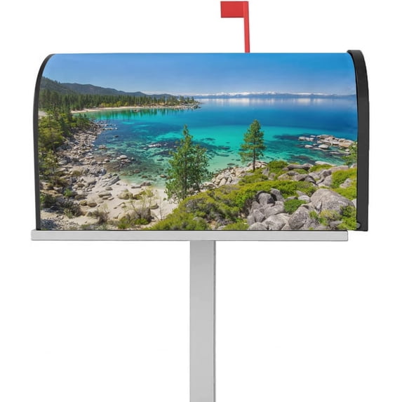 Mailbox Cover, Beautiful Blue Lake Dense Green Forest Snow Mountain Blue Sky Mailbox Wrap Magnetic Mailbox Covers for Outdoor Garden Yard,Farmhouse Mailbox Post Box Cover Wraps Standard Size 18"x21"