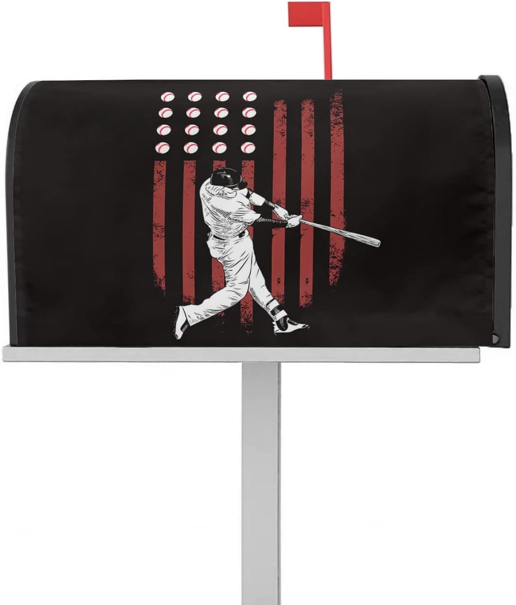 Mailbox Cover, Cool Man Playing Baseball American Flag Pattern Mailbox Wrap Magnetic Mailbox Covers for Garden Yard Outdoor Decoration,Farmhouse Home Mailbox Post Box Cover Wraps Standard Size 18"x21"