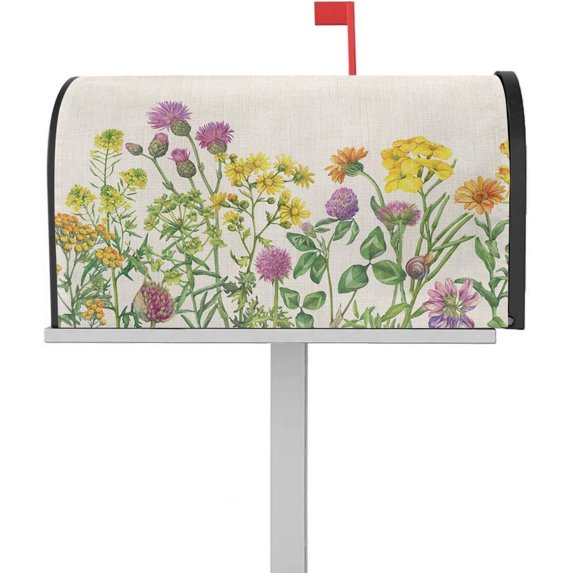 Mailbox Cover Fall Yellow Daisy Flower Watercolor Plants Mailbox Covers Magnetic Standard Size,Post Box Cover for Outdoor Garden Yard,Green Leaves Retro Linen Mailbox Wraps Mailbox Decals 21x18in