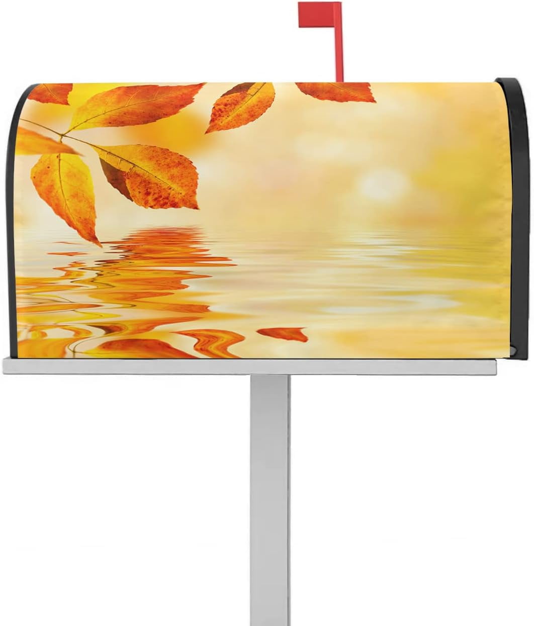 Mailbox Cover Magnetic Mailbox Wraps, Autumn Water Surface Golden Yellow Fallen Leaves Mailbox Covers Standard Size 18x21 Inch Mail Wrap Post Letter Box Decoration for Outdoor Gardern Yard