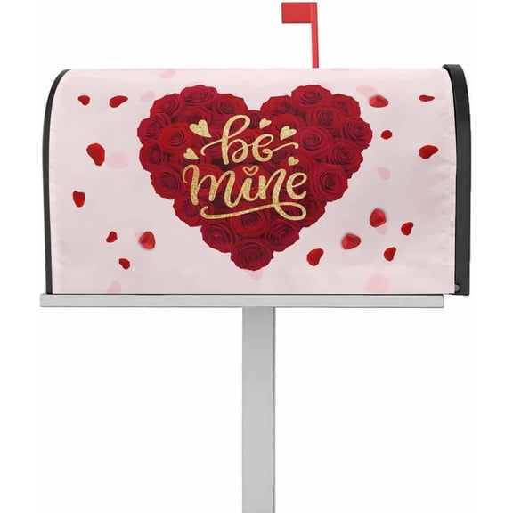 Mailbox Cover Magnetic Mailbox Wraps, Happy Valentine''s Day Red Roses Flower Love Heart Mailbox Covers Large Size 21x25.5 Inch Mail Wrap Post Letter Box Decoration for Outdoor Gardern Yard