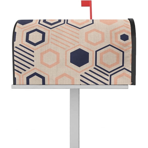 Mailbox Cover Magnetic Mailbox Wraps, Minimalist Geometric Pattern Cotton Linen Mailbox Covers Standard Size 18x21 Inch Mail Wrap Post Letter Box Decoration for Outdoor Gardern Yard