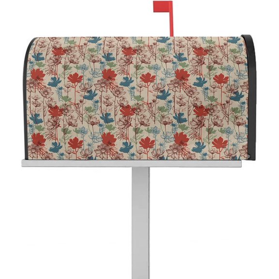 Mailbox Cover Magnetic Mailbox Wraps, Spring Summer Flower Floral Daisy Colorful Plant Red Navy Blue Mailbox Covers Standard Size 18x21 Inch Mail Wrap Post Box Decoration for Outdoor Gardern Yard