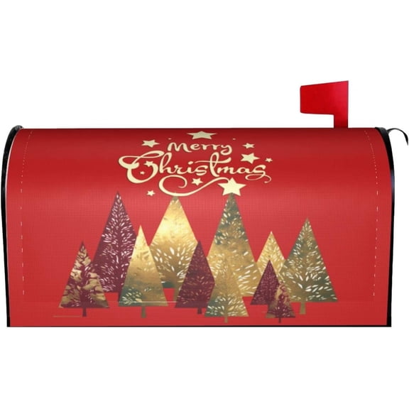 Mailbox Cover, Red Merry Christmas Mailbox Covers Magnetic Mail Wraps Post Garden Decorations 21x18 in